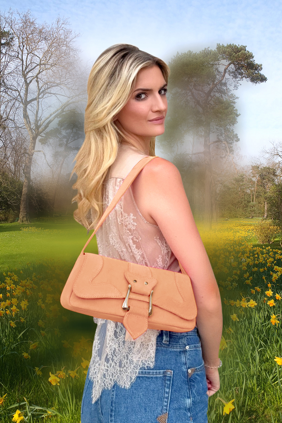 Dress small handbag in marigold orange leather - Top view